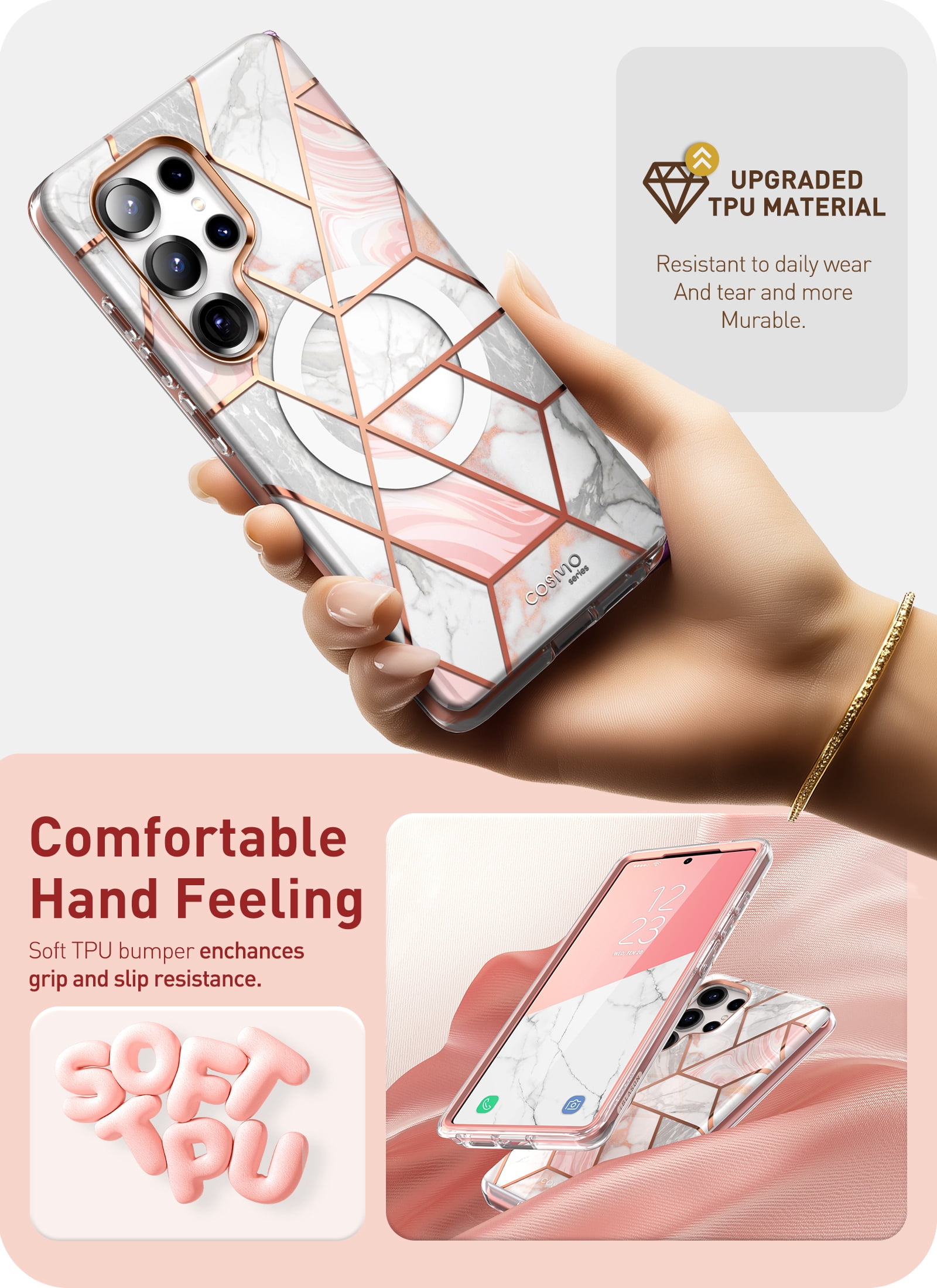 i-Blason Cosmo for Samsung Galaxy S25 Ultra Case MagSafe with Built-in Screen Protector [Support Fingerprint ID & Wireless Charger] Full-Body Slim Magnetic Phone Case Cover for S25 Ultra, Marble