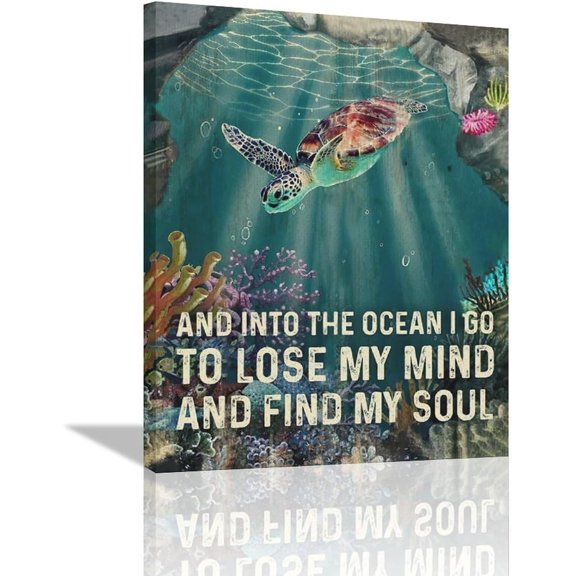 Ocean Sea Turtle Wall Art Coastal Beach Pictures Wall Decor Nautical Undersea Sealife Canvas Painting Modern Artwork Home Decoration for Bathroom Living Room Bedroom Office Framed 12"x16"