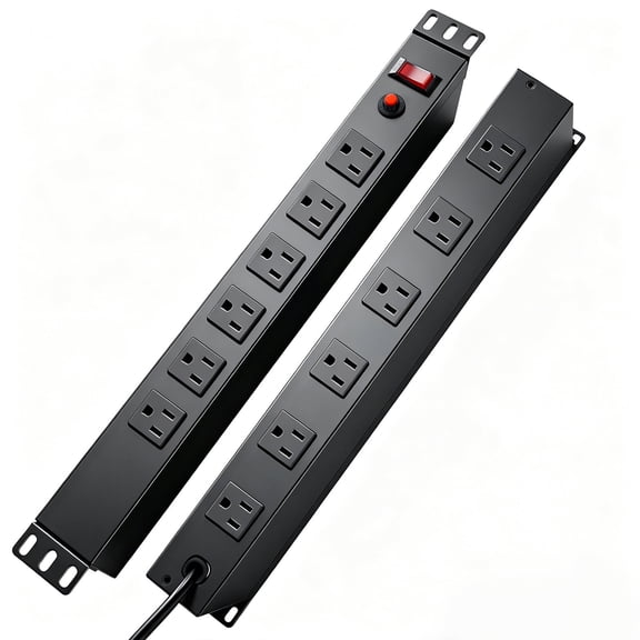 ZHANGONG 1U Rack Mount PDU, 12-Outlet Power Strip with Angled Flat Plug, 2000 Joules Surge & 15A Overload Protection, 10FT 14AWG Cord for Server Racks