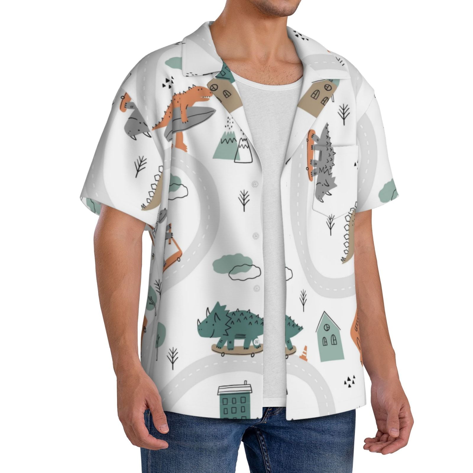 Kdxio Men'S Hawaiian Shirt For Men Short Sleeve Shirt Dino On A Skateboard Surf Summer Casual Holiday Beach Button Down T-Shirts