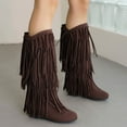 thumbnail image 2 of Xiaoxatg Women's Mid-Calf Boots Plus Size Winter Heel Fringe Design Ideal for Casual and Wear 7 Brown, 2 of 7