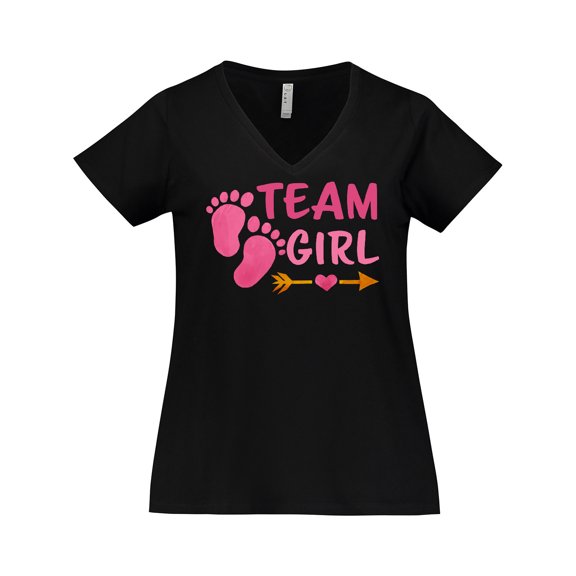 Inktastic Team Girl Pink Footprints and Arrow Women's Plus Size V-Neck T-Shirt