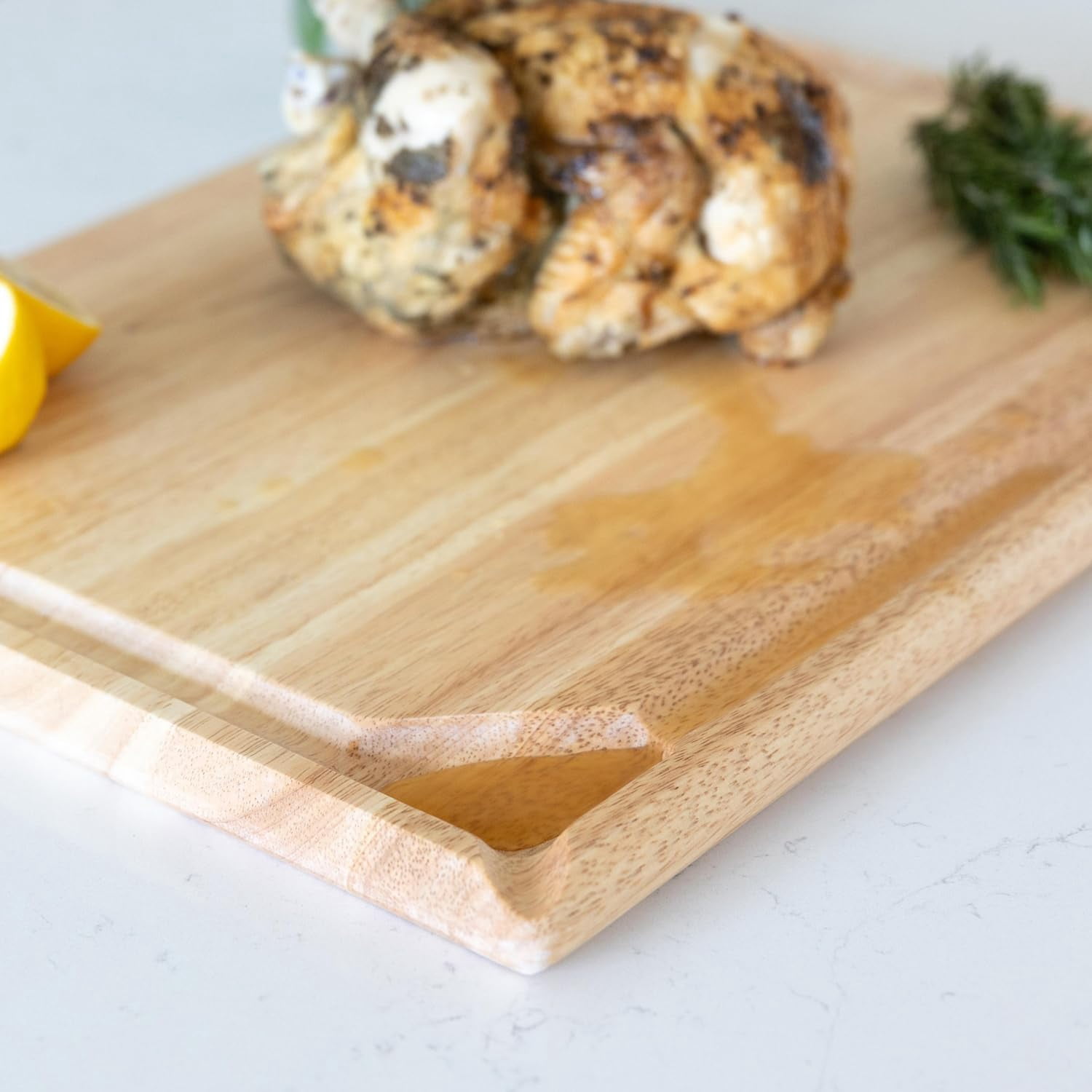 Dexas Rubberwood Pour Spout Cutting Board – 21" x 15" x 1" | Juice Groove, Easy-Pour Corner, Heavy-Duty Wood Board for Carving & Chopping