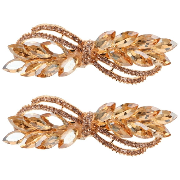 2Pcs Rhinestone Barrette Small Leaf Design for Women Wedding Glamorous Decoration