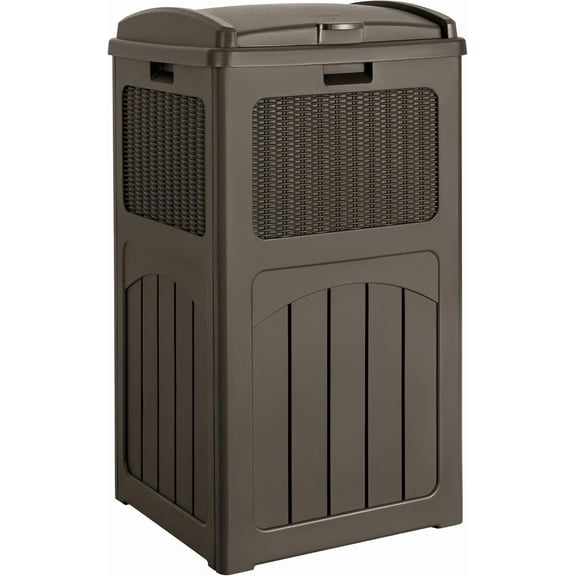 SEEKOL 33 Gallon Outdoor Trash Can, Hideaway Garbage Bins with Tiered Lid, Waterproof Resin Outside Waste Bins for Patio, Outside Pool, Backyard and Deck(1, Deep Brown)