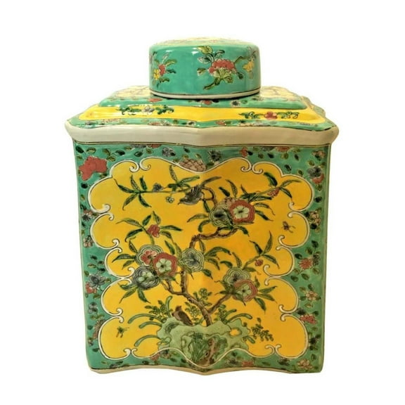 Chinese Jar in Yellow Glaze with Floral Hand Painting. - Oriental Furniture Warehouse