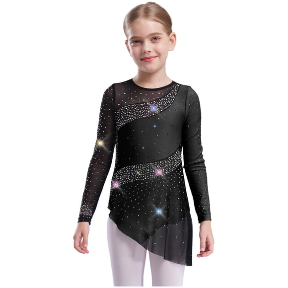 renvena Justaucorps de Gymnastique Rythmique pour Fille Justaucorps de Ballet à Jupe avec Empiècement en Maille Patinage Artistique sur Glace Noir 8