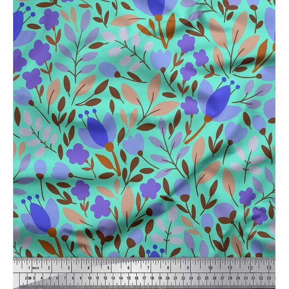 Soimoi Green Moss Georgette Fabric Artistic Leaf & Floral Print Fabric by the Yard 42 Inch Wide