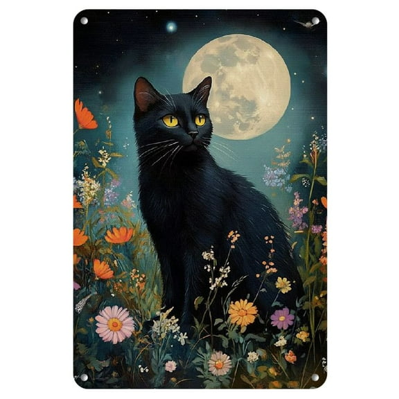 Vintage Iron Black Cat Under Full Moon Wall Poster - 8x12Inch/20*30cm - Art & Craft - Suitable for Ages 14  - Reusable - Wall Decor