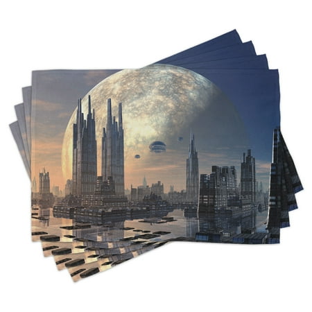 

Ambesonne City Place Mats Set of 4 Spacecraft in Formation Standard Size Peach Tan Blue