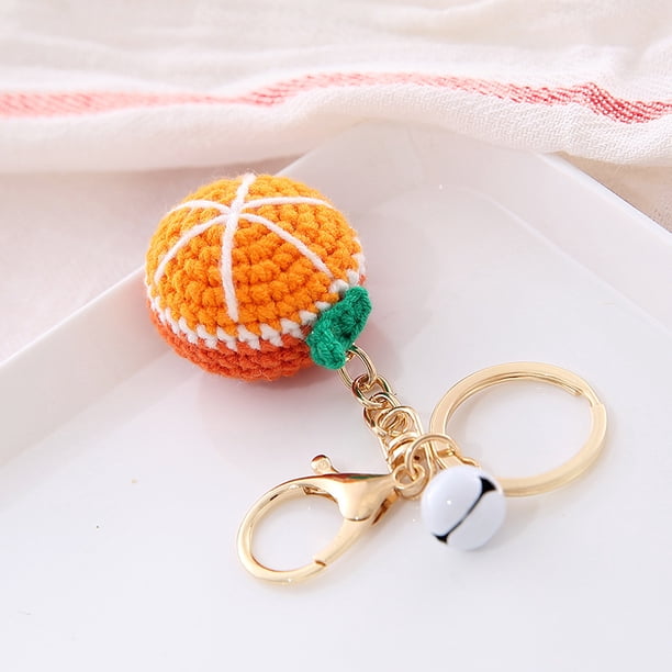 Llavero con forma de bola de peluche, colgante creativo, llavero tejido a mano con forma de fruta, colgante de peluche