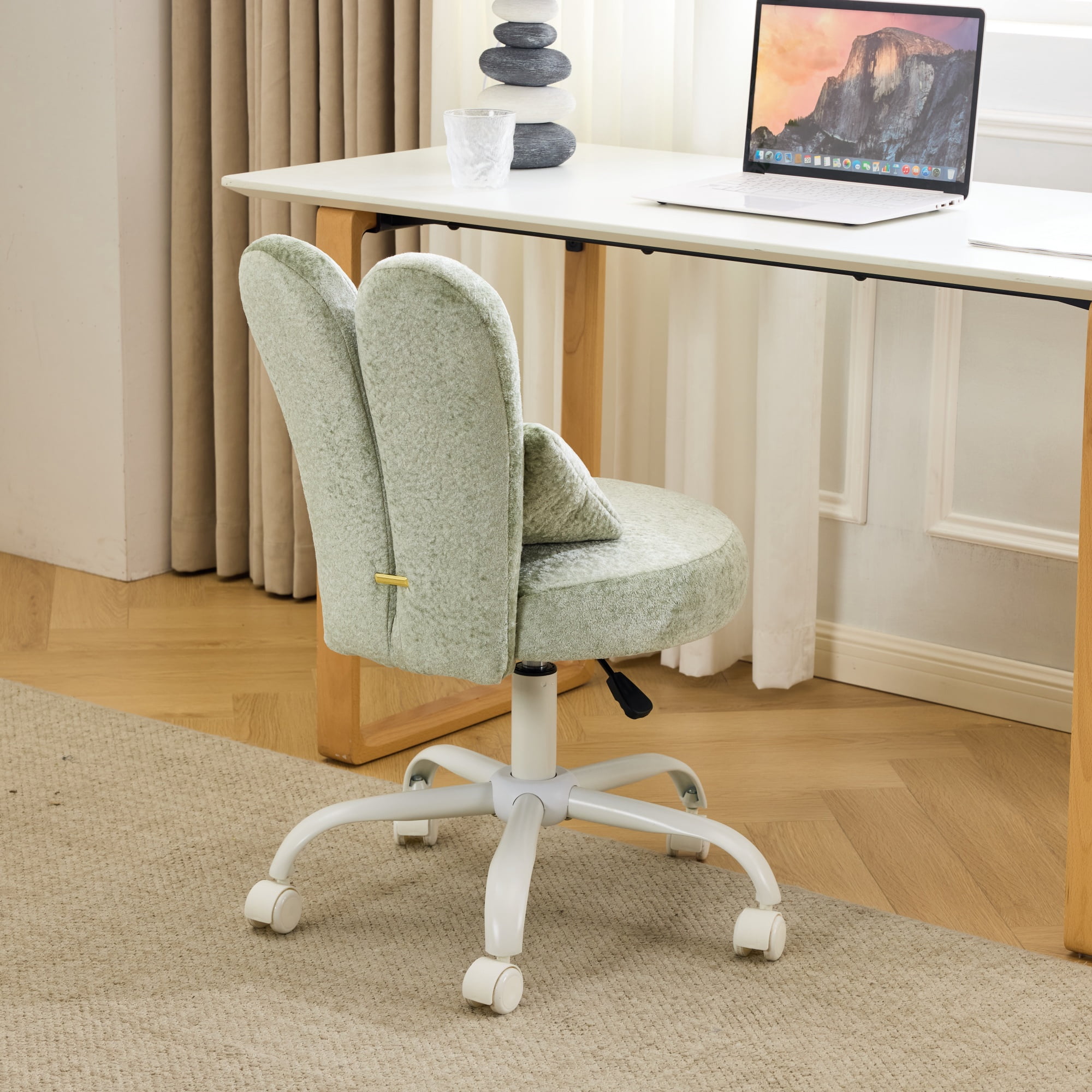 Ktaxon Plush Velvet Office Chair, Rabbit Ear Backrest Vanity Chair, Adjustable Swivel Reading Chair for Home Office Green