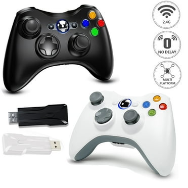2 Packs Xbox 360 Controller - Wireless Remote Controller Gamepad with Non-Slip Joystick Thumb Grips for Xbox 360 Slim, PC (White Black)