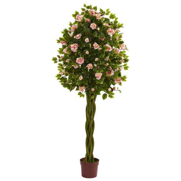 6' Rose Artificial Tree with Woven Trunk Silk Trees