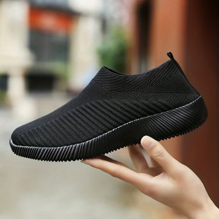 

TUOBKE Breathable Striped Knit Women’s Sneakers - Embroidered Lightweight All-Season Slip-Ons