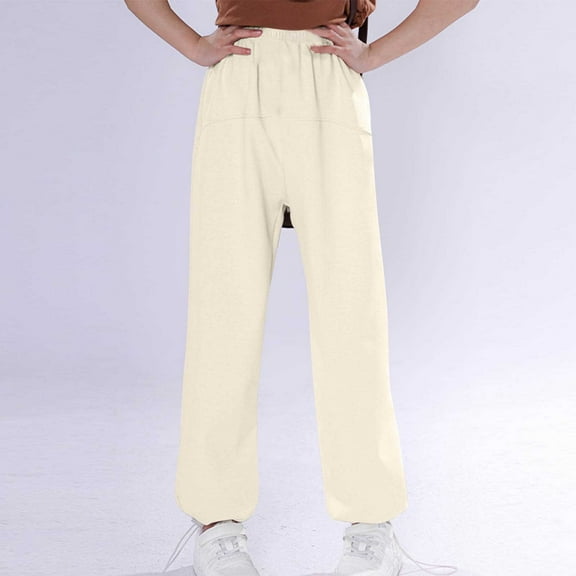 Hicidod Girls Sweatpants High Waisted Solid Color Joggers Pants Loose Fit Fleece Lined Warm Long Lantern Pants with Drawstring