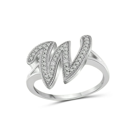 JewelersClub Accent White Diamond Initial Letter Ring for Women | Customizable Sterling Silver W Alphabet Monogram Ring for Girls | Cursive Script Capital Letters | Personalized Jewelry Gift for Her