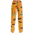 thumbnail image 3 of MLQIDK Halloween Pajamas Women Halloween Pjs Elastic Waist Pajama Pants Pumpkin Bat Ghost Print Fall Pjs Drawstring Loose fit Pumpkin Pajamas Plus Size Sleepwear, 3 of 4