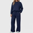 thumbnail image 2 of Women's Round Neck Sweatshirt Wide Leg Sweatpants Casual Suit Sportswear Set, for Winter Lounge and Sports Activities,Navy,XL, 2 of 7