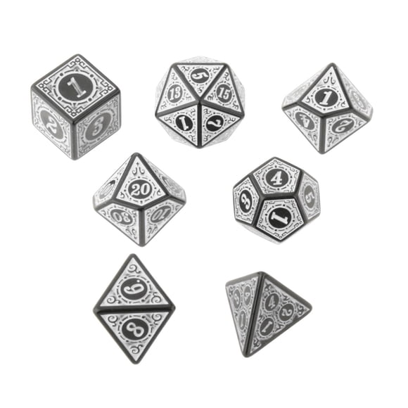 Milaget 7 PCS Antique Acrylic Polyhedral Dice DND RPG Role Playing Game Toys White