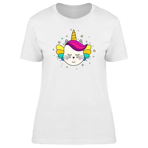 Colorful Kitten Unicorn Face T-Shirt Women -Image by Shutterstock, Female x-Large