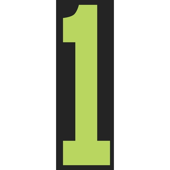 5 1/2" Windshield Numbers And Symbols - Neon Green/Black - "1" - 3ʺW x 5 1/2ʺH - Pack of 12