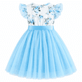 thumbnail image 2 of Lanbubble Girls Floral Tulle Dress Flutter Sleeve Tutu Princess Party Dress 3-7 Years, 2 of 9