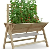 WildBreak Wooden Raised Garden Bed with Legs, with Trellis, 51.18*29.52*54.5 inch, Oak