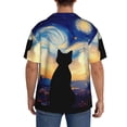 thumbnail image 3 of Balery Cat Under Starry Skies Camisa Casual de Manga Corta con Botones para Hombre, Texturizada, Estilo Cubano, para Playa, Verano-4X-Large, 3 of 5