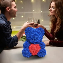 Rose Teddy Bear, 10 inch Embrace Love Flower Bears, Artificial Foam Floral Gifts for Valentines Day Mothers Day Christmas Wedding Anniversary Birthday Home Bedroom Office Decor (Blue)