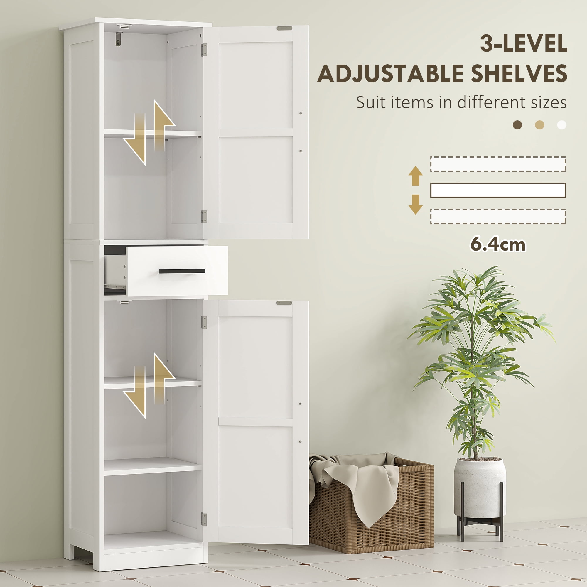 HOMCOM 67" Tall Bathroom Storage Cabinet, Narrow Bathroom Cabinet, White