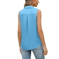 thumbnail image 6 of Exercise Tank Tops for Women Women Elegant Satin Tank Tops Collared Button Front Sleeveless Shirt Formal Office Work Casual Blouse Light Blue 3XL, 6 of 6