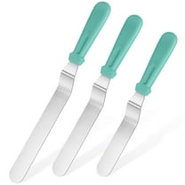 U-Taste Offset Spatulas Set of 3, 420 Stainless Steel Metal Angled Icing Spatula Spreader Smoother with 6/8/10 inches Length Blade and PP Plastic Handle for Cake Decorating Frosting Baking (Aqua Sky)