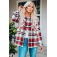 thumbnail image 3 of I AM A FASHION JUNKY Fiery Red Geometric Plaid Print Pocketed Shacket (Red, M, 100%Polyester), 3 of 8
