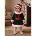 thumbnail image 2 of RUINIXCW Newborn Baby Girl Christmas Outfit Velvet Romper Dress Xmas Santa Elf Dress Infant Baby Girl Fall Winter Plush Trim Long Sleeve Dress Belt Hat, 2 of 3