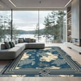 thumbnail image 2 of ODIKA 6'x9' Ultra-Soft Area Rug, Ocean Compass Motif Coral Border Vintage Turtle Nautical Map Playful Expressive None Washable, Bare feet friendly, Silk-Touch for Guest Room, Bedroom, 2 of 7