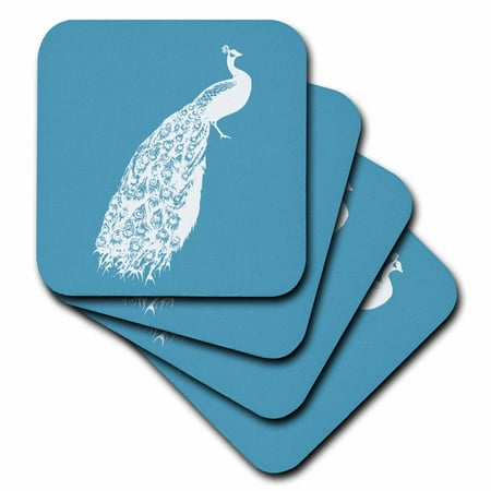 

3dRose Pretty White Peacock Soft Coasters set of 4