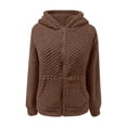 thumbnail image 4 of Women's Fleece Hooded Jacket, Lightweight Zip Up Coat, Soft Plush Outerwear, Spring Fall Transitional Wear, Cute Casual Short Coat, Cozy Pocket Front Design Khaki XL, 4 of 4
