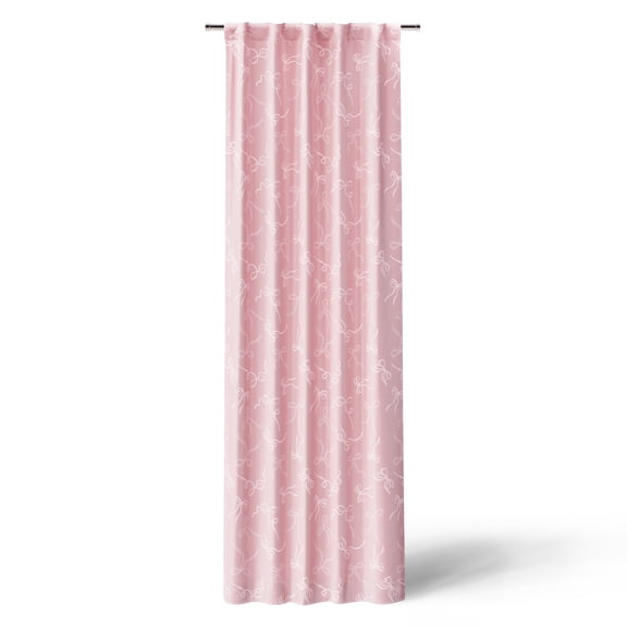 Mainstays Kids Pink Ribbons Sheer Overlay Blackout Rod Pocket with Back Tabs Single Curtain Panel, 38" W x 84" L