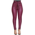 thumbnail image 1 of Aayomet Pantalon en Cuir Taille Haute pour Femmes, Décontracté, Extensible, Rouge m, 1 of 5