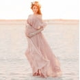 thumbnail image 6 of HWRETIE Ruffled Off-Shoulder Maternity Photo Dress - Women Pregnants Photography Props Short Sleeve Ruffles Solid Dress Midi Dress, 6 of 9