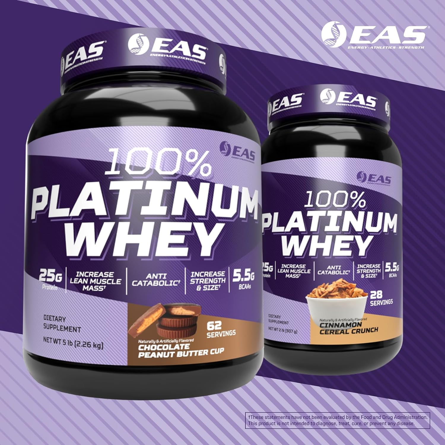 EAS 100% Platinum Whey Powder - 25g Protein, Anti Catabolic, 5.5g BCAAs - 5lb Strawberry Ice Cream