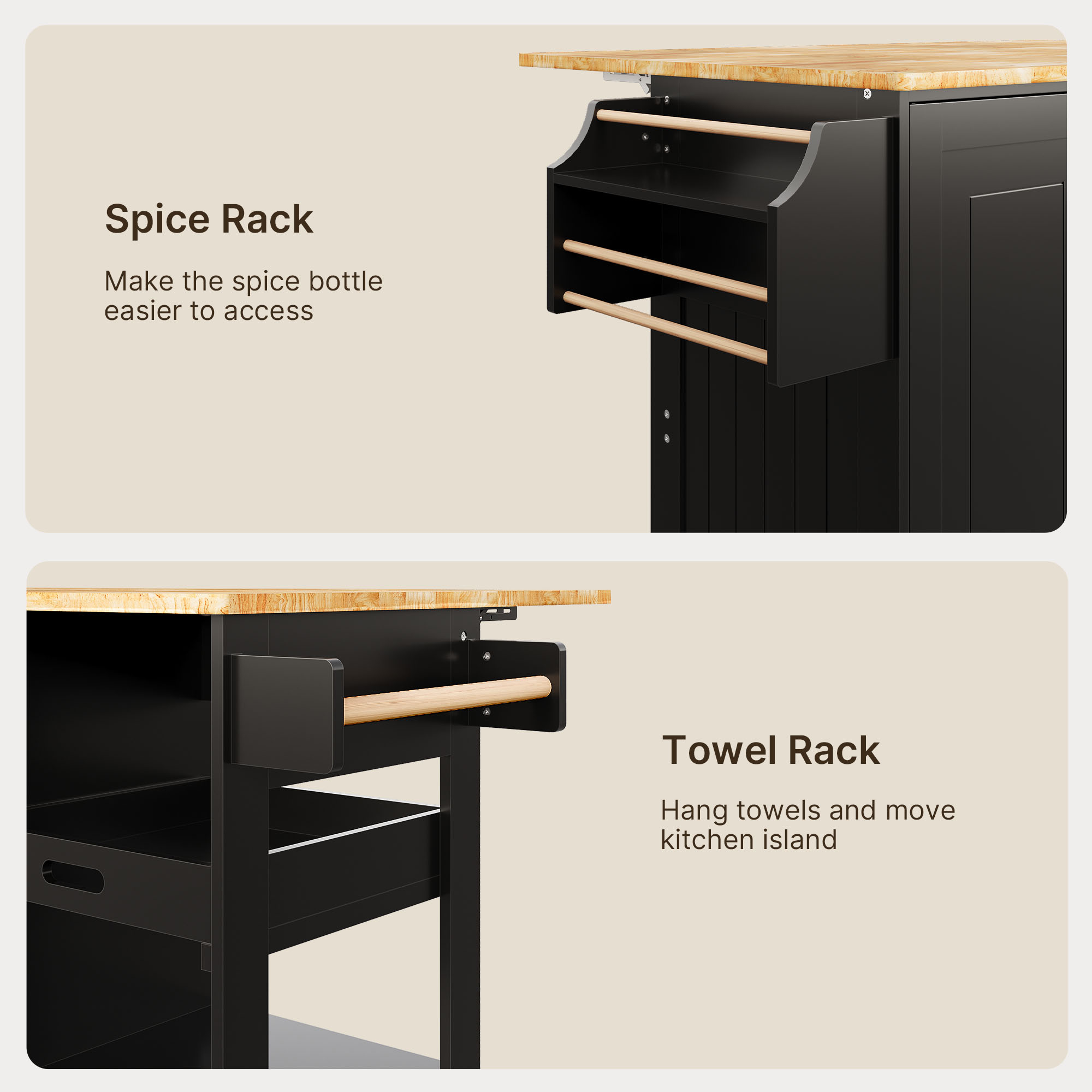 Kitchen Island with Storage, Lofka 41.7” Kitchen Island Cart with Drop Leaf, 1 Removable Tray, 2 Shelves, 1 Cabinet, Black