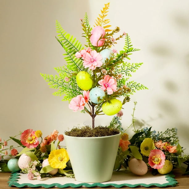 Adornos florales de Pascua con huevos y flores artificiales | Tallos decorativos para coronas, centros de mesa y decoración primaveral del hogar.