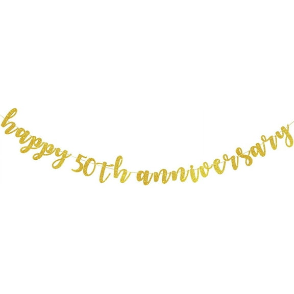 Happy 50th Anniversary Banner, 50th Wedding/Anniversary Party Decorations, Happy Anniversary Theme Party Sign Anniversary Banner - Gold