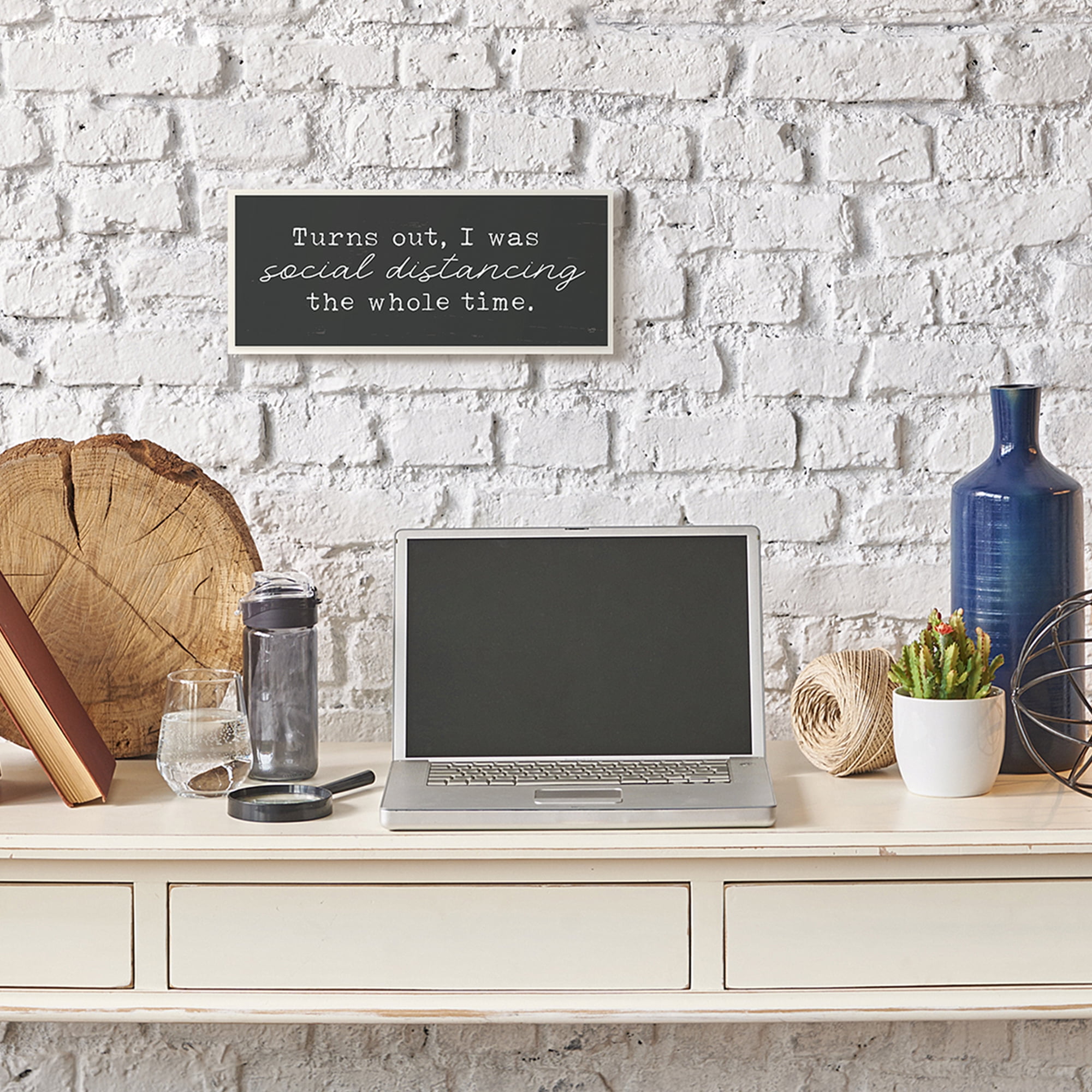 Stupell Industries I've Been Social Distancing Phrase Minimal Grey White Wall Plaque by LUX + Me Designs