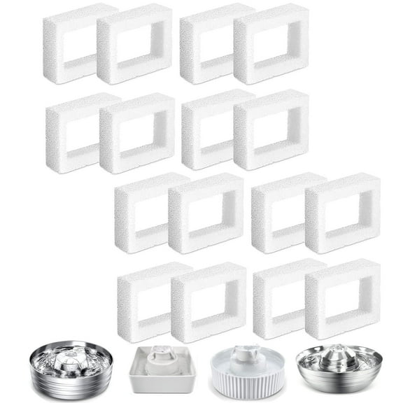 16 Pack Qzbhct Foam Filter for Cup Cake Ceramic Pet Fountain 67oz 2L Round Stainless Steel DR-DC-160