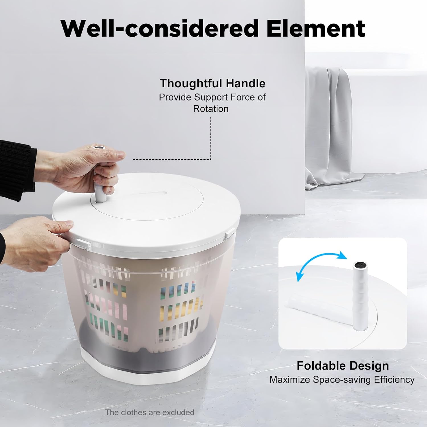 Miumaeov 2 in 1 Non-Electric Washing Machine, Grey Mini Manual Washing Machine for Clothes Hand Crank Washer for Camping, Apartments, RV