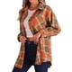 thumbnail image 4 of CAMISA DE FLANELA A CUADROS VINTAGE PARA MUJERES INSPIRE CHIC DE MANGA LARGA CON BOTONES Y CUELLO DESCENDIDO, BLUSAS TOPS CASUAL, CÁRDIGAN XL NARANJA, 4 of 6