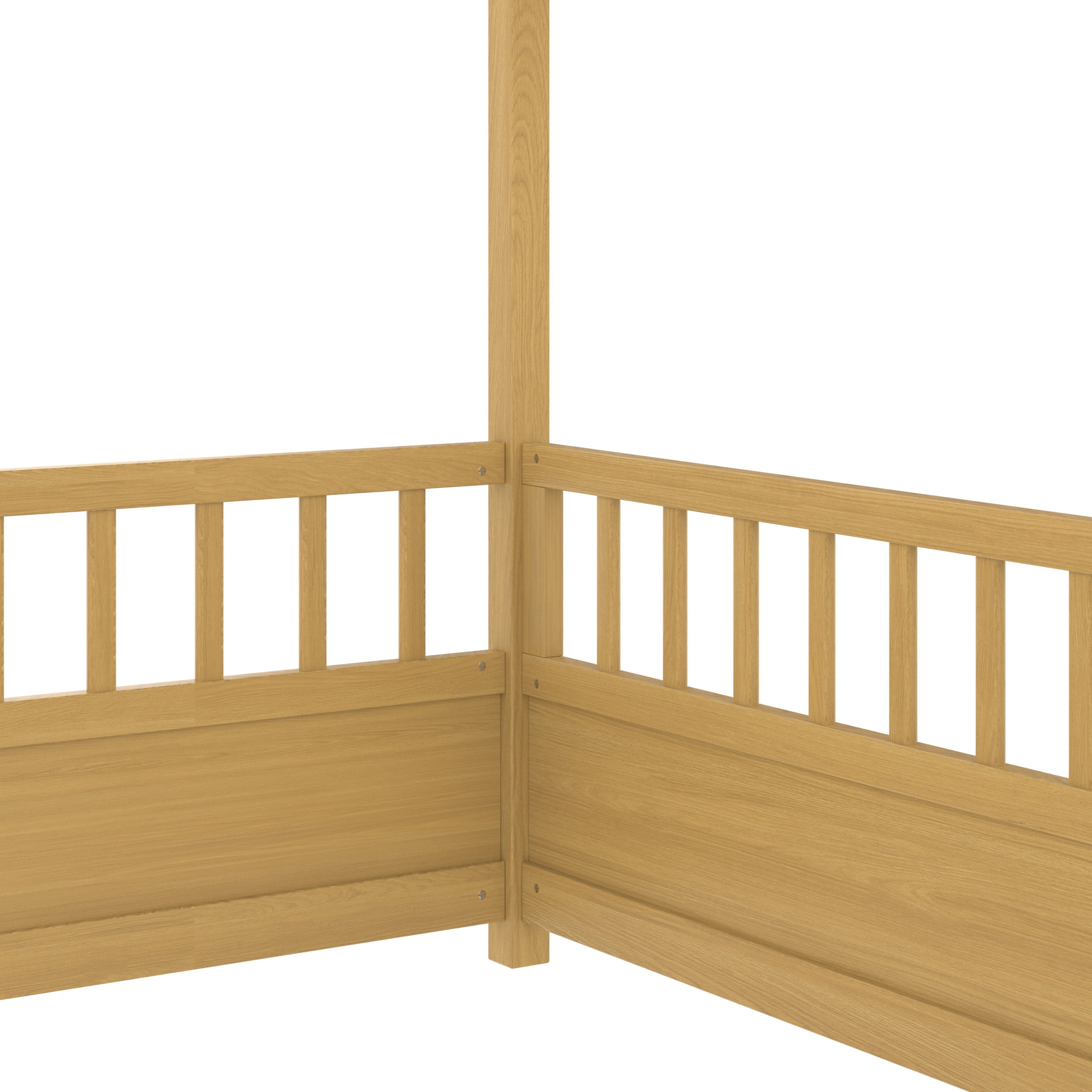Noble House Full Size Floor Bed with House Roof Frame and 20" Safety Guardrails, Natural